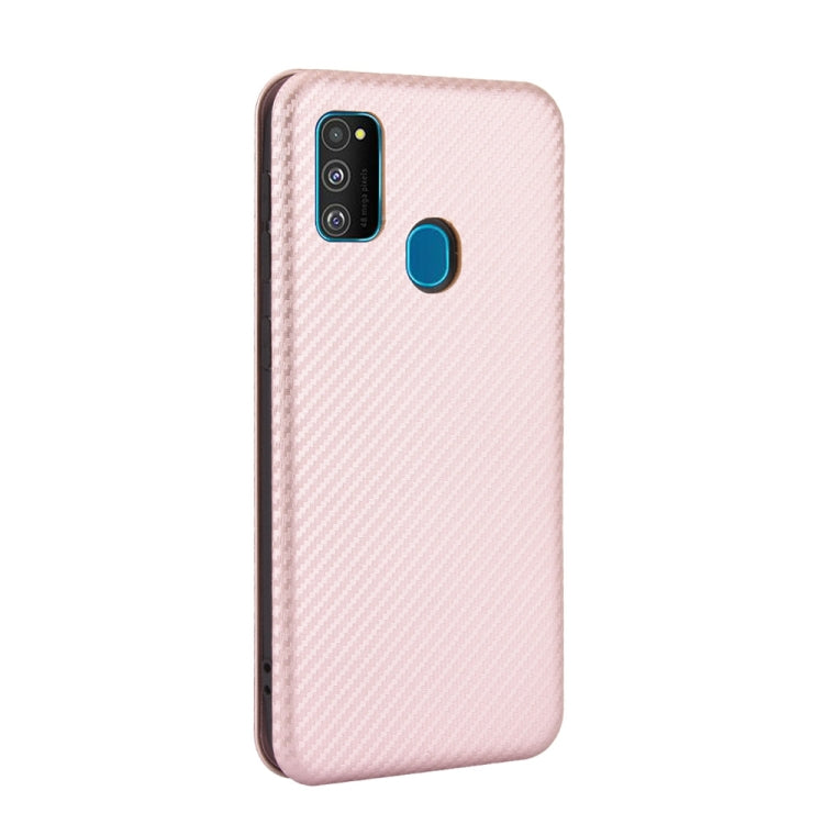 For Samsung Galaxy M30s / M21 Carbon Fiber Texture Horizontal Flip TPU + PC + PU Leather Case with Rope & Card Slot