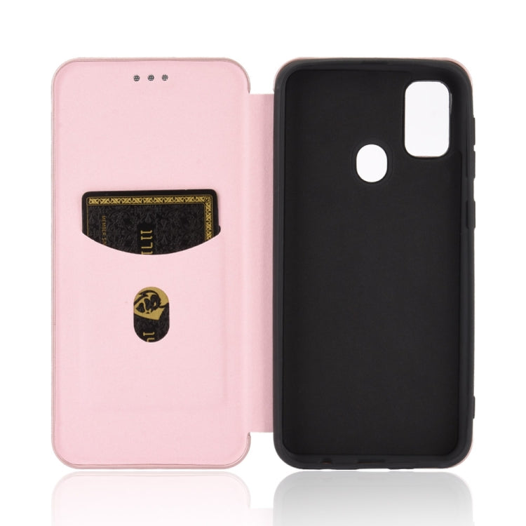 For Samsung Galaxy M30s / M21 Carbon Fiber Texture Horizontal Flip TPU + PC + PU Leather Case with Rope & Card Slot