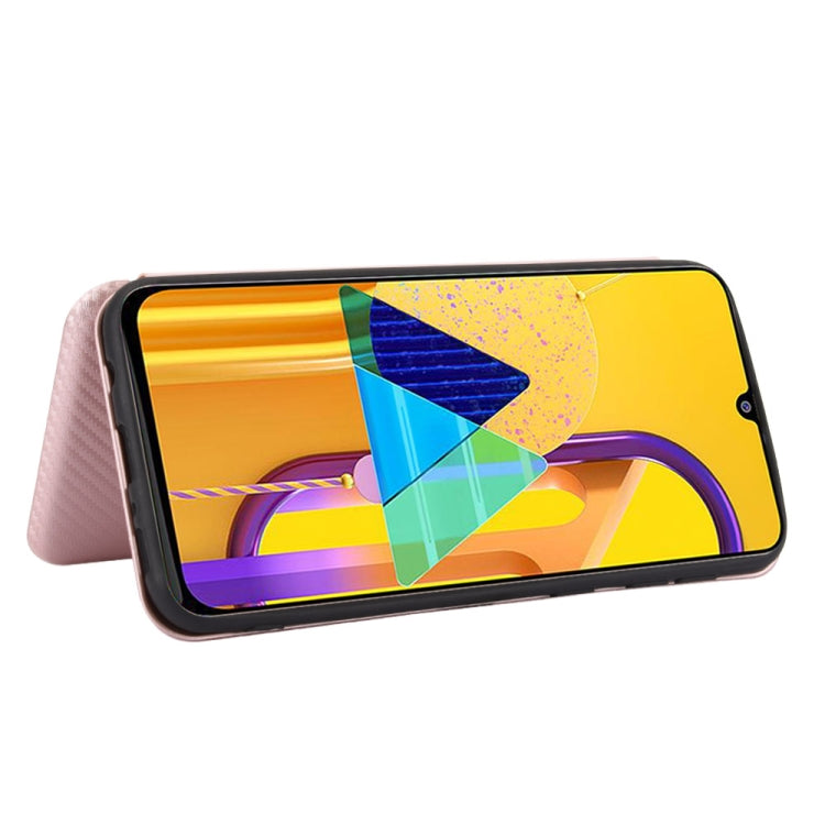 For Samsung Galaxy M30s / M21 Carbon Fiber Texture Horizontal Flip TPU + PC + PU Leather Case with Rope & Card Slot