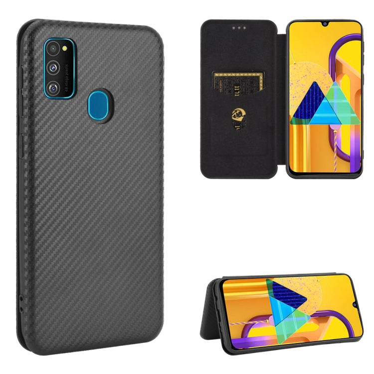 For Samsung Galaxy M30s / M21 Carbon Fiber Texture Horizontal Flip TPU + PC + PU Leather Case with Rope & Card Slot