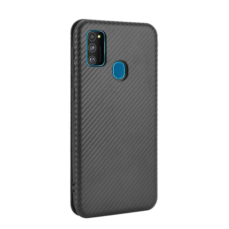 For Samsung Galaxy M30s / M21 Carbon Fiber Texture Horizontal Flip TPU + PC + PU Leather Case with Rope & Card Slot