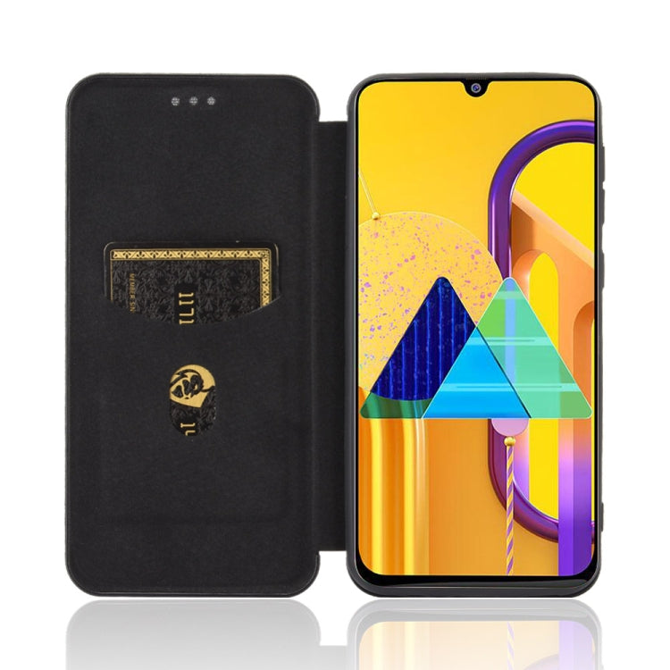For Samsung Galaxy M30s / M21 Carbon Fiber Texture Horizontal Flip TPU + PC + PU Leather Case with Rope & Card Slot