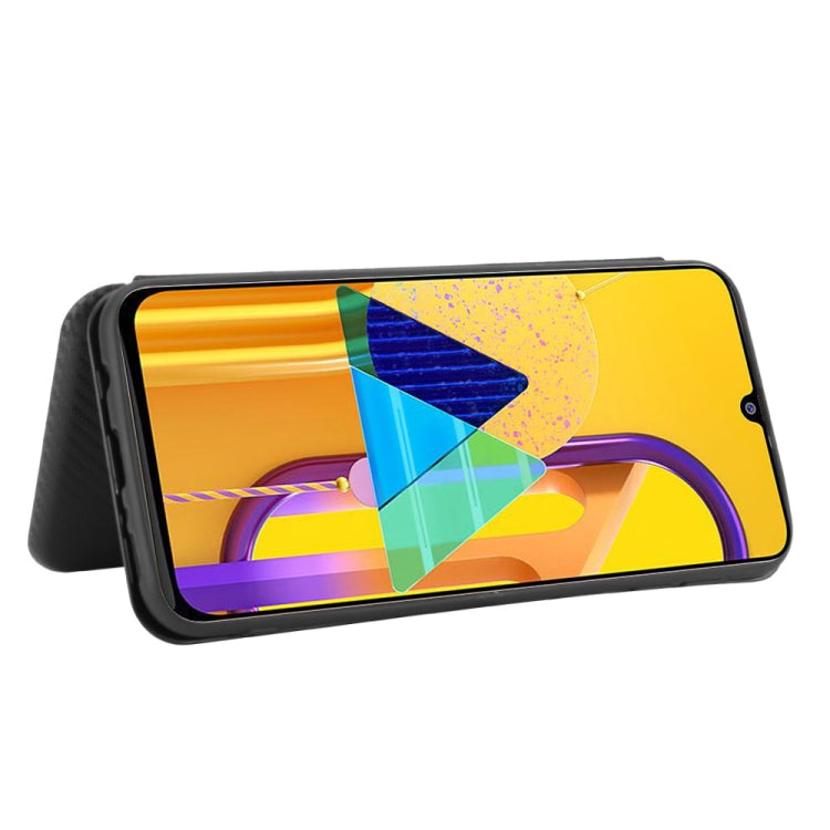 For Samsung Galaxy M30s / M21 Carbon Fiber Texture Horizontal Flip TPU + PC + PU Leather Case with Rope & Card Slot