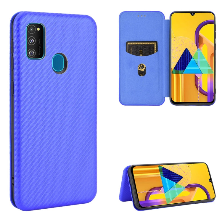 For Samsung Galaxy M30s / M21 Carbon Fiber Texture Horizontal Flip TPU + PC + PU Leather Case with Rope & Card Slot