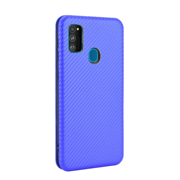 For Samsung Galaxy M30s / M21 Carbon Fiber Texture Horizontal Flip TPU + PC + PU Leather Case with Rope & Card Slot