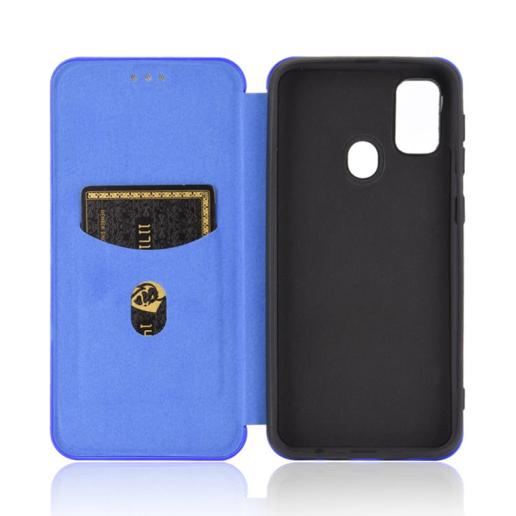For Samsung Galaxy M30s / M21 Carbon Fiber Texture Horizontal Flip TPU + PC + PU Leather Case with Rope & Card Slot