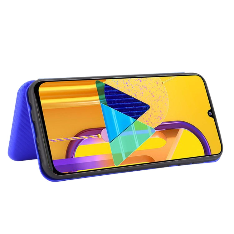 For Samsung Galaxy M30s / M21 Carbon Fiber Texture Horizontal Flip TPU + PC + PU Leather Case with Rope & Card Slot