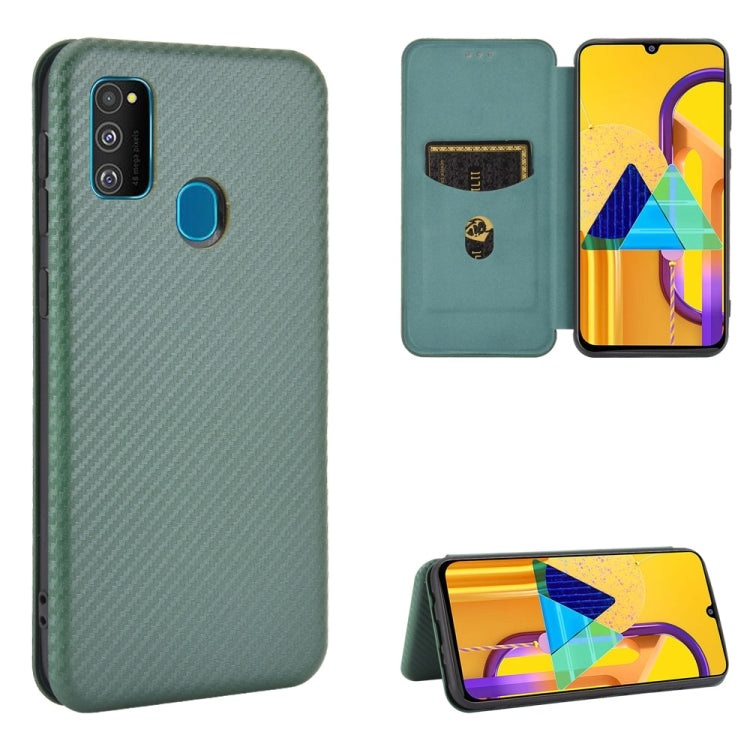 For Samsung Galaxy M30s / M21 Carbon Fiber Texture Horizontal Flip TPU + PC + PU Leather Case with Rope & Card Slot