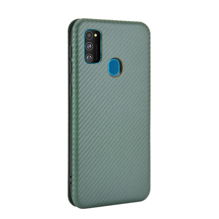 For Samsung Galaxy M30s / M21 Carbon Fiber Texture Horizontal Flip TPU + PC + PU Leather Case with Rope & Card Slot