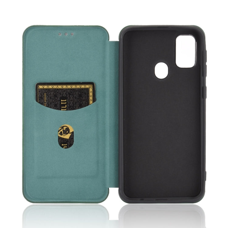 For Samsung Galaxy M30s / M21 Carbon Fiber Texture Horizontal Flip TPU + PC + PU Leather Case with Rope & Card Slot