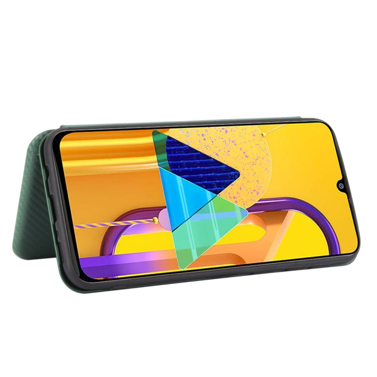 For Samsung Galaxy M30s / M21 Carbon Fiber Texture Horizontal Flip TPU + PC + PU Leather Case with Rope & Card Slot