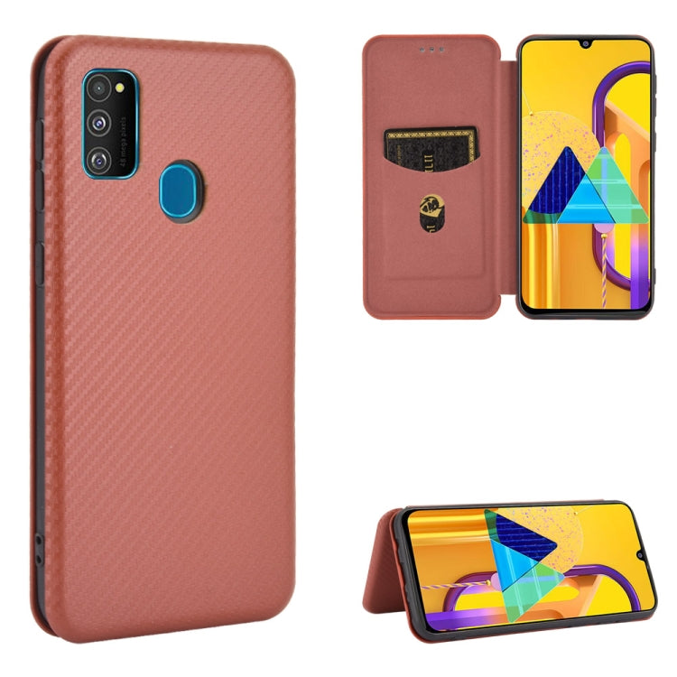 For Samsung Galaxy M30s / M21 Carbon Fiber Texture Horizontal Flip TPU + PC + PU Leather Case with Rope & Card Slot