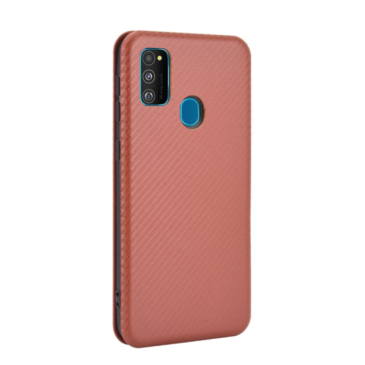 For Samsung Galaxy M30s / M21 Carbon Fiber Texture Horizontal Flip TPU + PC + PU Leather Case with Rope & Card Slot