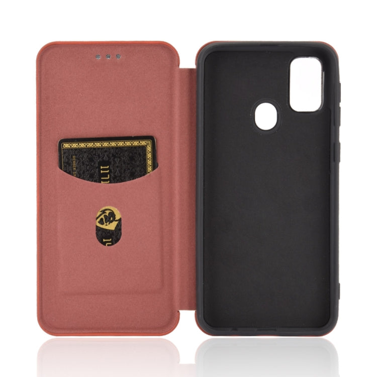 For Samsung Galaxy M30s / M21 Carbon Fiber Texture Horizontal Flip TPU + PC + PU Leather Case with Rope & Card Slot