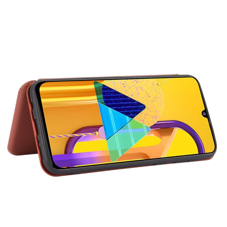 For Samsung Galaxy M30s / M21 Carbon Fiber Texture Horizontal Flip TPU + PC + PU Leather Case with Rope & Card Slot
