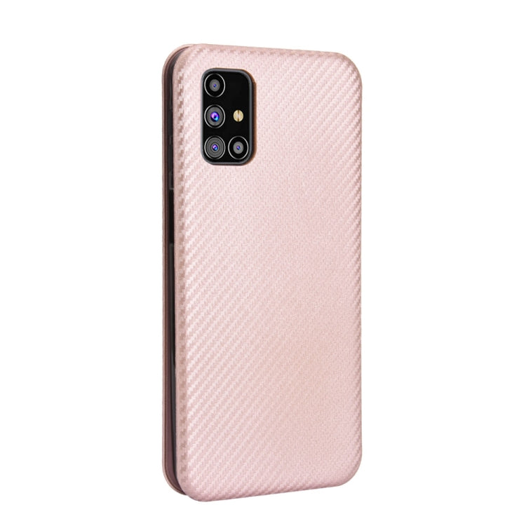 For Samsung Galaxy M31s Carbon Fiber Texture Horizontal Flip TPU + PC + PU Leather Case with Rope & Card Slot