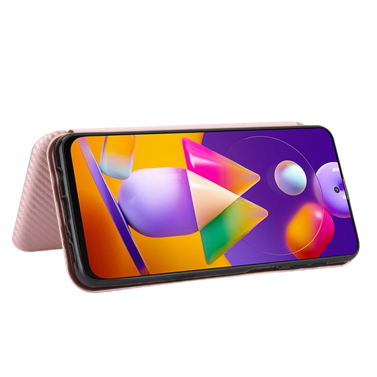 For Samsung Galaxy M31s Carbon Fiber Texture Horizontal Flip TPU + PC + PU Leather Case with Rope & Card Slot