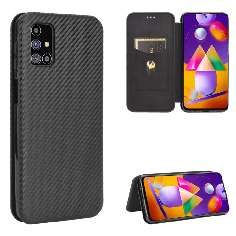 For Samsung Galaxy M31s Carbon Fiber Texture Horizontal Flip TPU + PC + PU Leather Case with Rope & Card Slot