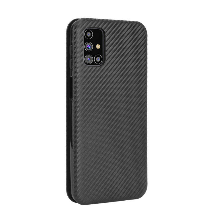 For Samsung Galaxy M31s Carbon Fiber Texture Horizontal Flip TPU + PC + PU Leather Case with Rope & Card Slot