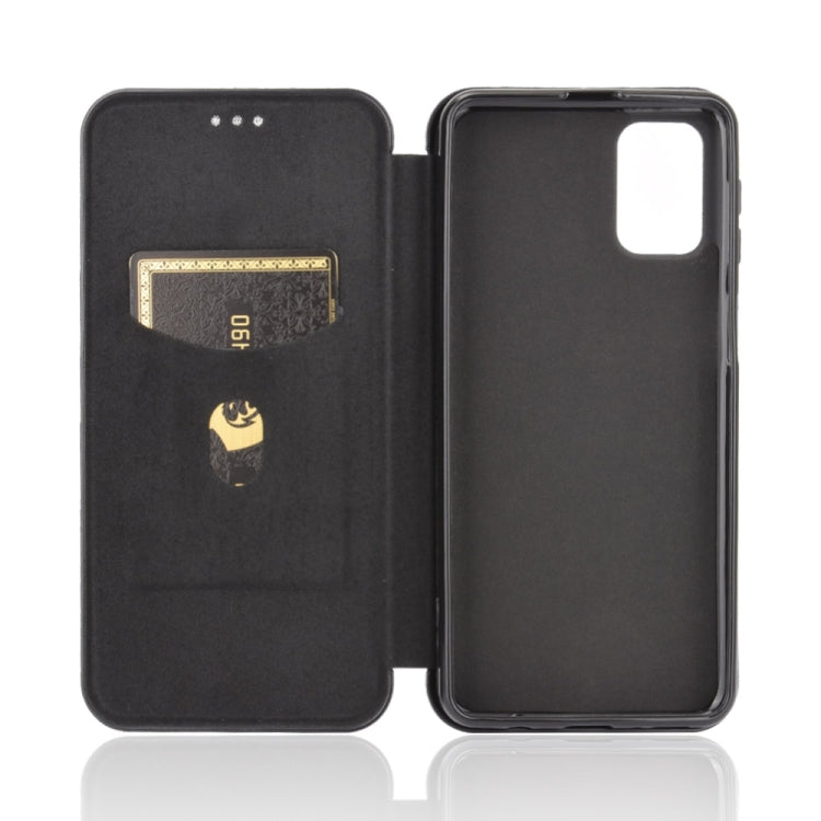 For Samsung Galaxy M31s Carbon Fiber Texture Horizontal Flip TPU + PC + PU Leather Case with Rope & Card Slot