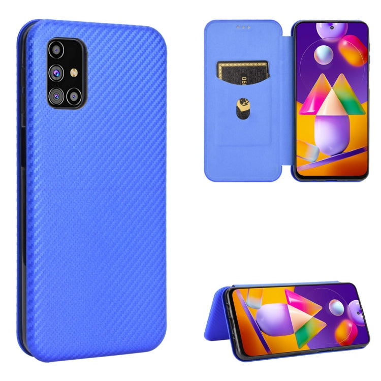 For Samsung Galaxy M31s Carbon Fiber Texture Horizontal Flip TPU + PC + PU Leather Case with Rope & Card Slot