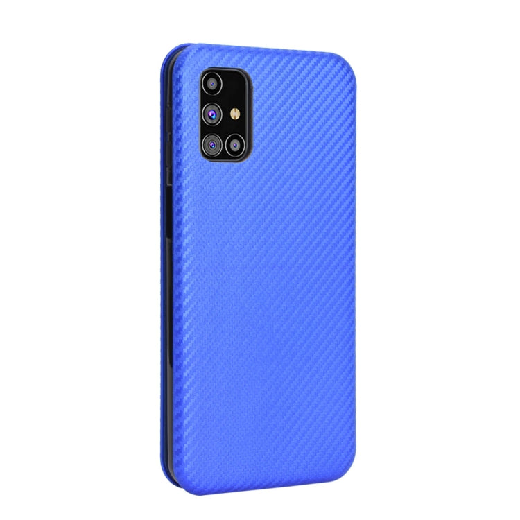 For Samsung Galaxy M31s Carbon Fiber Texture Horizontal Flip TPU + PC + PU Leather Case with Rope & Card Slot