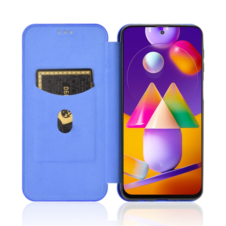 For Samsung Galaxy M31s Carbon Fiber Texture Horizontal Flip TPU + PC + PU Leather Case with Rope & Card Slot