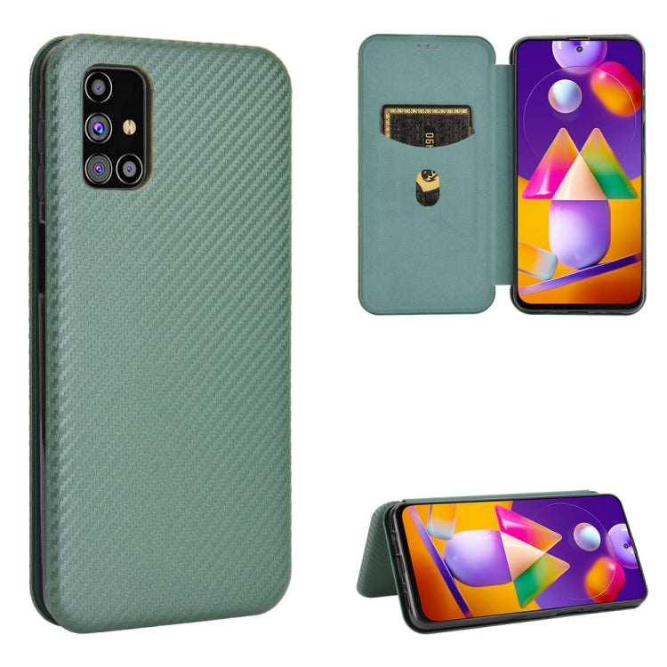For Samsung Galaxy M31s Carbon Fiber Texture Horizontal Flip TPU + PC + PU Leather Case with Rope & Card Slot