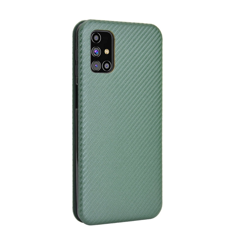 For Samsung Galaxy M31s Carbon Fiber Texture Horizontal Flip TPU + PC + PU Leather Case with Rope & Card Slot