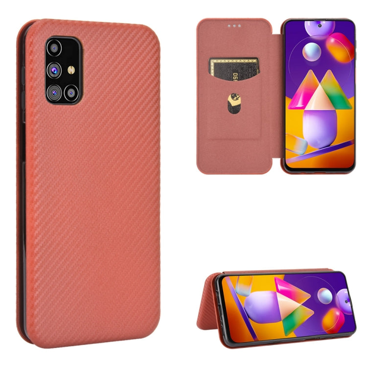 For Samsung Galaxy M31s Carbon Fiber Texture Horizontal Flip TPU + PC + PU Leather Case with Rope & Card Slot