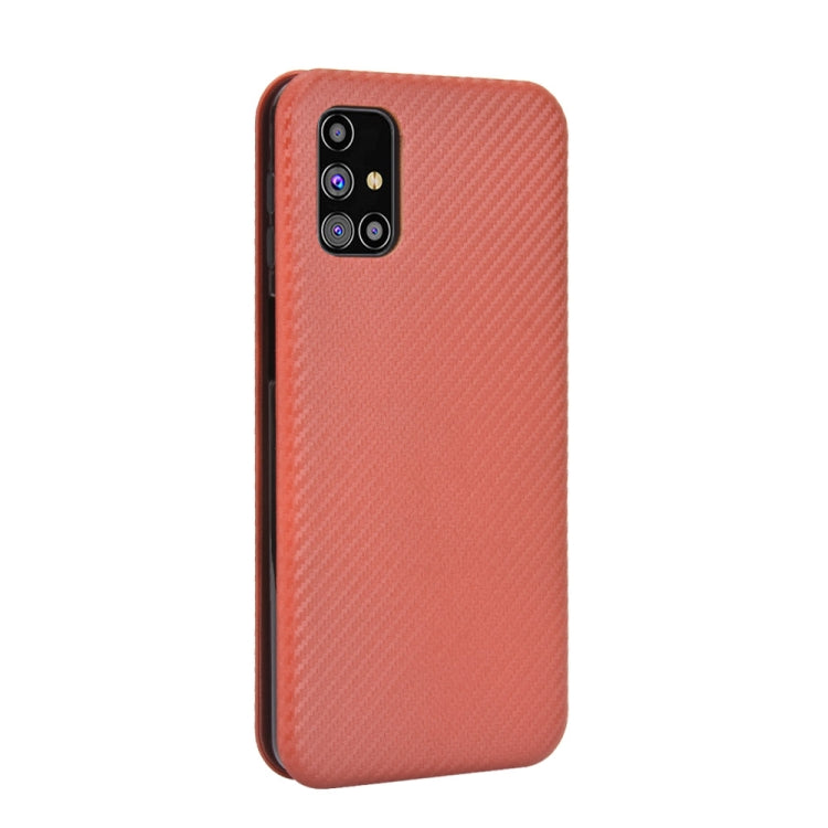 For Samsung Galaxy M31s Carbon Fiber Texture Horizontal Flip TPU + PC + PU Leather Case with Rope & Card Slot
