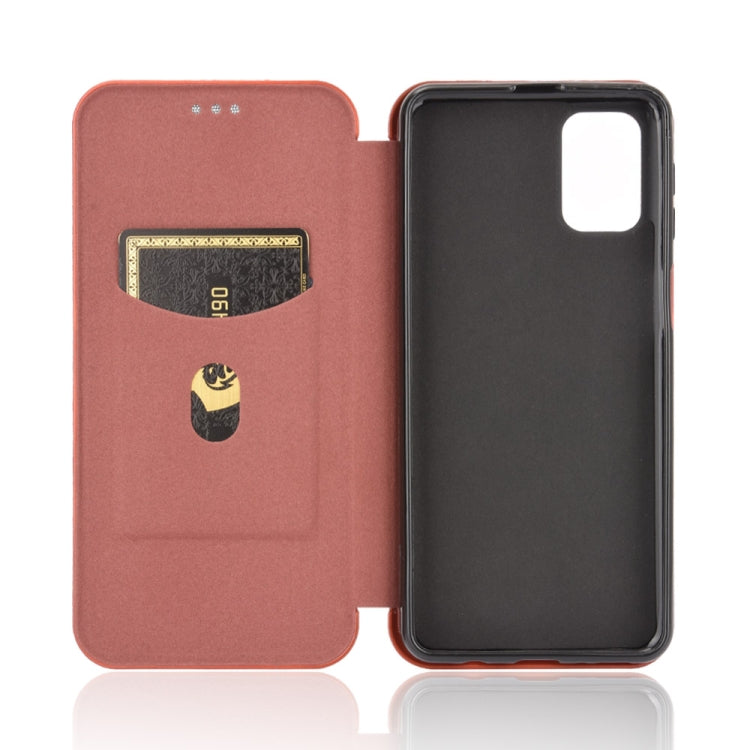 For Samsung Galaxy M31s Carbon Fiber Texture Horizontal Flip TPU + PC + PU Leather Case with Rope & Card Slot