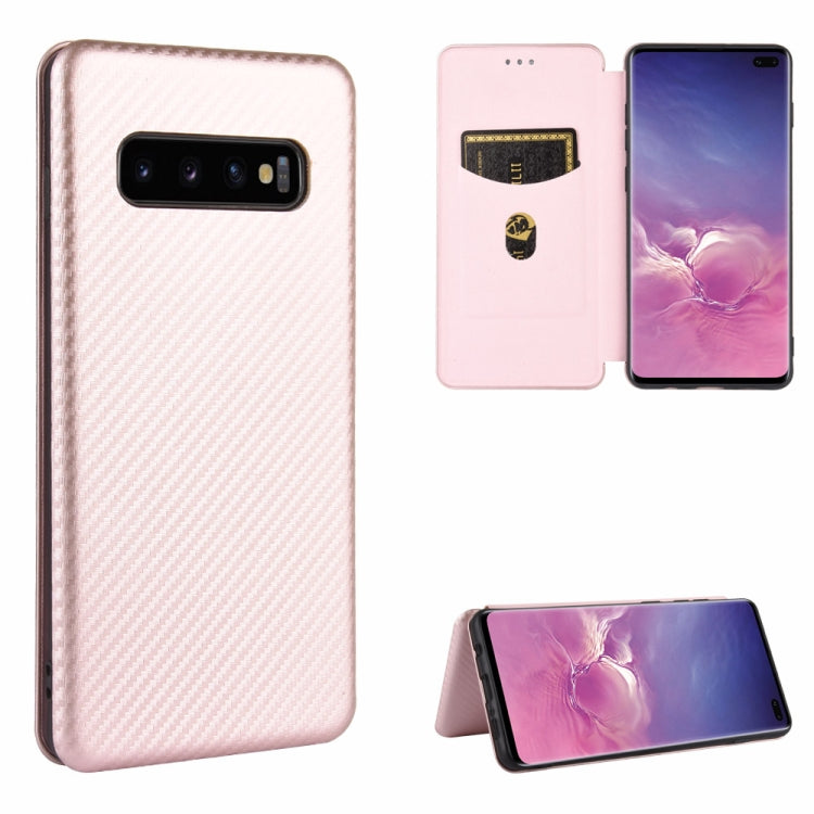For Samsung Galaxy S10 Plus Carbon Fiber Texture Horizontal Flip TPU + PC + PU Leather Case with Rope & Card Slot