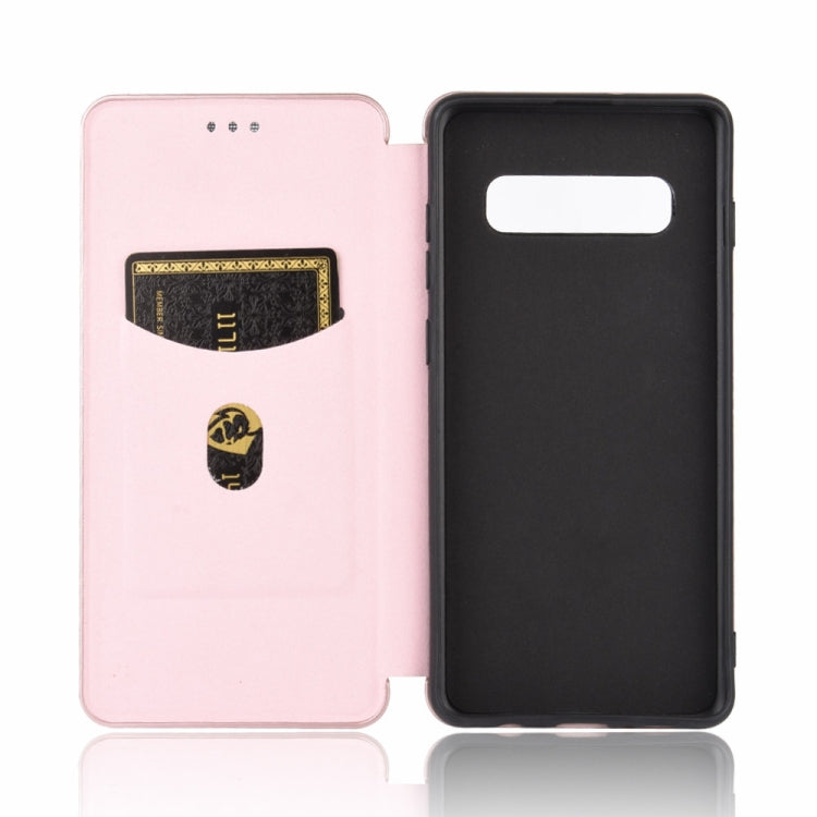 For Samsung Galaxy S10 Plus Carbon Fiber Texture Horizontal Flip TPU + PC + PU Leather Case with Rope & Card Slot