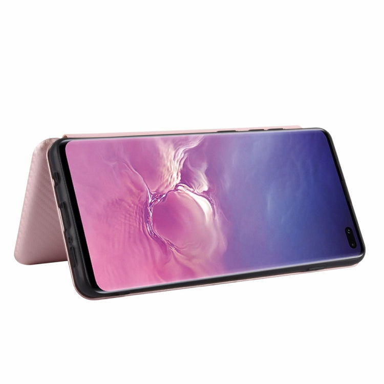 For Samsung Galaxy S10 Plus Carbon Fiber Texture Horizontal Flip TPU + PC + PU Leather Case with Rope & Card Slot