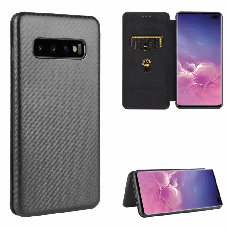 For Samsung Galaxy S10 Plus Carbon Fiber Texture Horizontal Flip TPU + PC + PU Leather Case with Rope & Card Slot