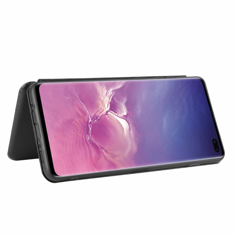 For Samsung Galaxy S10 Plus Carbon Fiber Texture Horizontal Flip TPU + PC + PU Leather Case with Rope & Card Slot