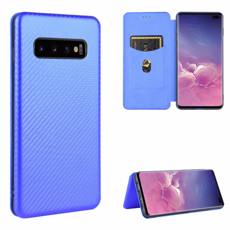 For Samsung Galaxy S10 Plus Carbon Fiber Texture Horizontal Flip TPU + PC + PU Leather Case with Rope & Card Slot