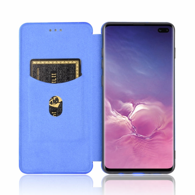 For Samsung Galaxy S10 Plus Carbon Fiber Texture Horizontal Flip TPU + PC + PU Leather Case with Rope & Card Slot