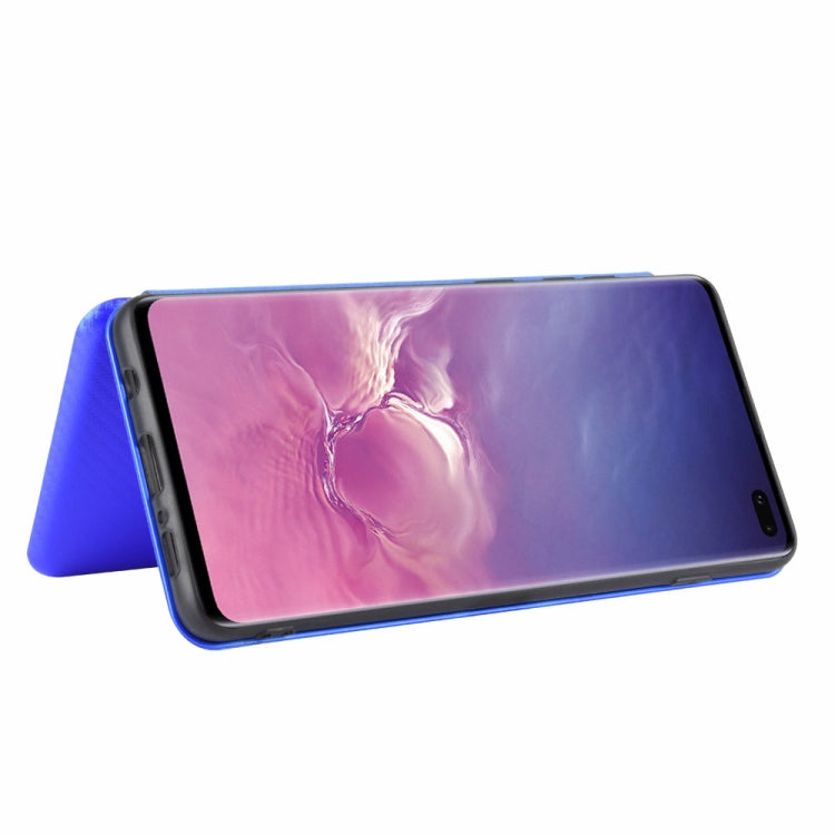 For Samsung Galaxy S10 Plus Carbon Fiber Texture Horizontal Flip TPU + PC + PU Leather Case with Rope & Card Slot