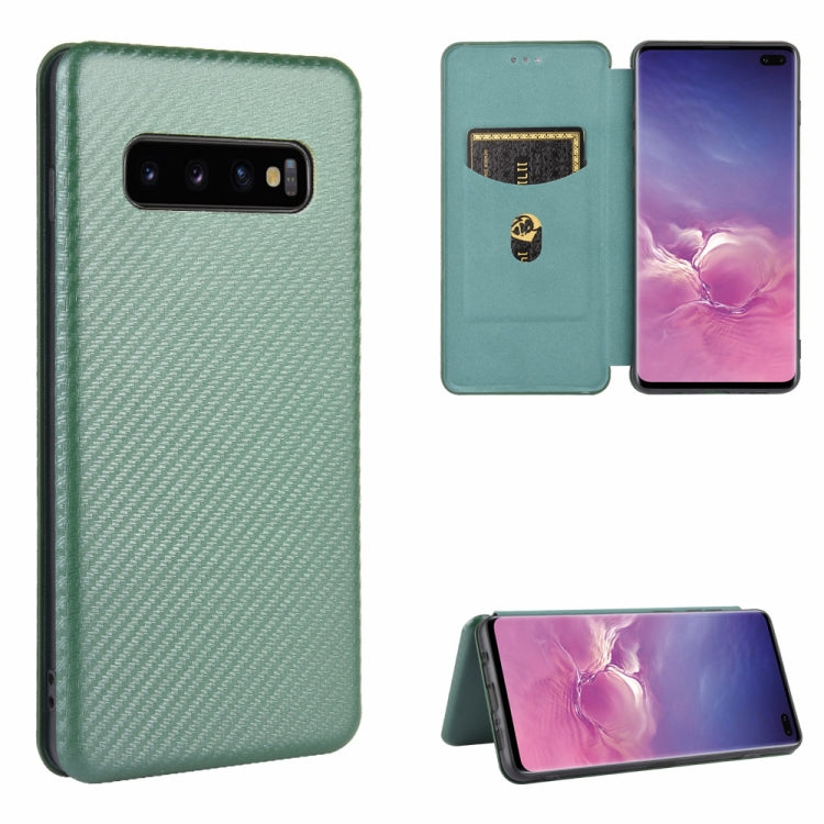 For Samsung Galaxy S10 Plus Carbon Fiber Texture Horizontal Flip TPU + PC + PU Leather Case with Rope & Card Slot