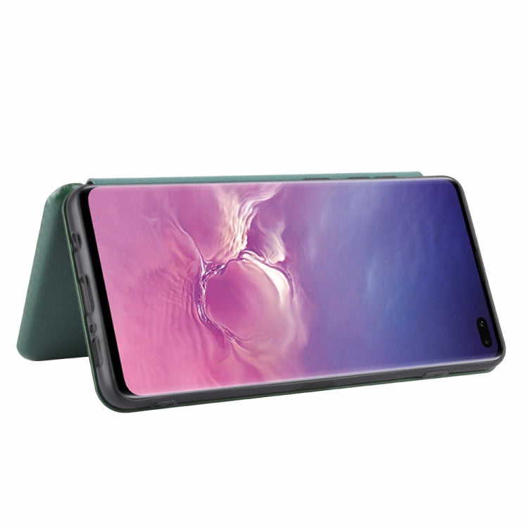 For Samsung Galaxy S10 Plus Carbon Fiber Texture Horizontal Flip TPU + PC + PU Leather Case with Rope & Card Slot
