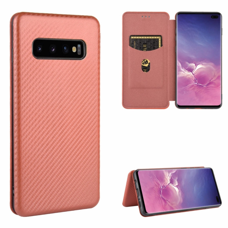For Samsung Galaxy S10 Plus Carbon Fiber Texture Horizontal Flip TPU + PC + PU Leather Case with Rope & Card Slot