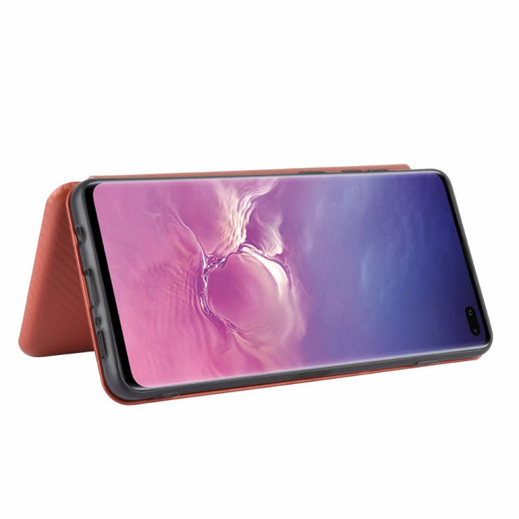 For Samsung Galaxy S10 Plus Carbon Fiber Texture Horizontal Flip TPU + PC + PU Leather Case with Rope & Card Slot