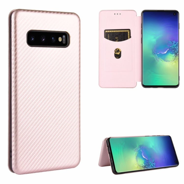For Samsung Galaxy S10 Carbon Fiber Texture Horizontal Flip TPU + PC + PU Leather Case with Rope & Card Slot