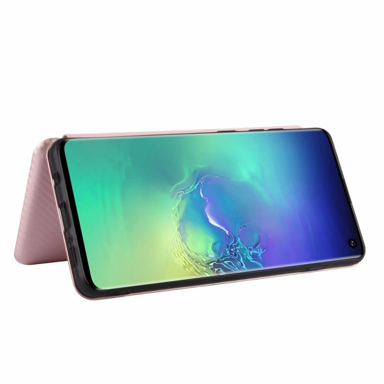 For Samsung Galaxy S10 Carbon Fiber Texture Horizontal Flip TPU + PC + PU Leather Case with Rope & Card Slot
