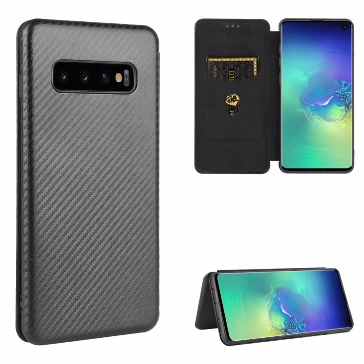 For Samsung Galaxy S10 Carbon Fiber Texture Horizontal Flip TPU + PC + PU Leather Case with Rope & Card Slot