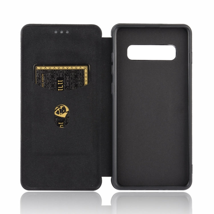 For Samsung Galaxy S10 Carbon Fiber Texture Horizontal Flip TPU + PC + PU Leather Case with Rope & Card Slot