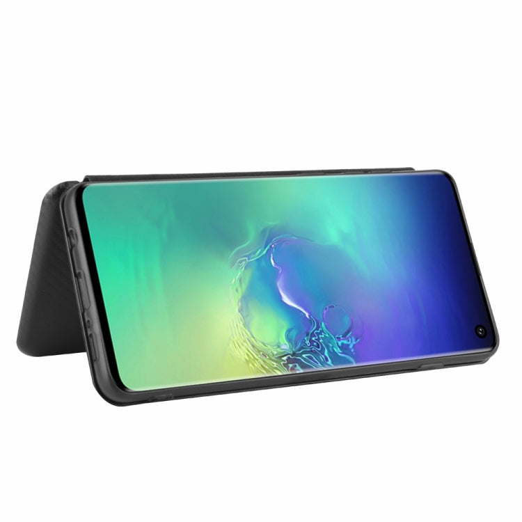 For Samsung Galaxy S10 Carbon Fiber Texture Horizontal Flip TPU + PC + PU Leather Case with Rope & Card Slot