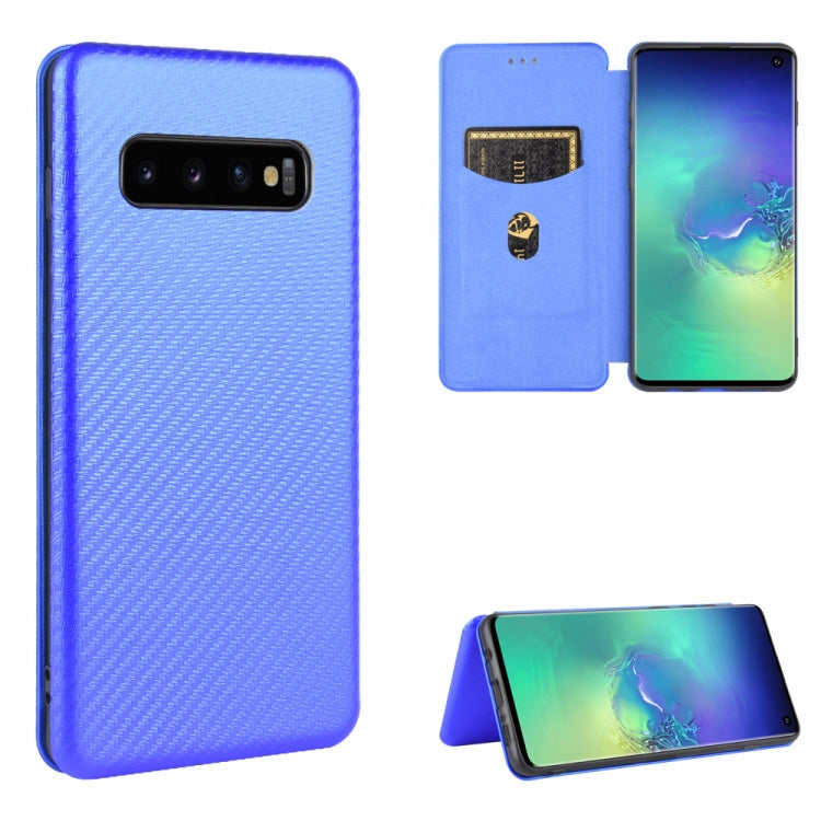 For Samsung Galaxy S10 Carbon Fiber Texture Horizontal Flip TPU + PC + PU Leather Case with Rope & Card Slot